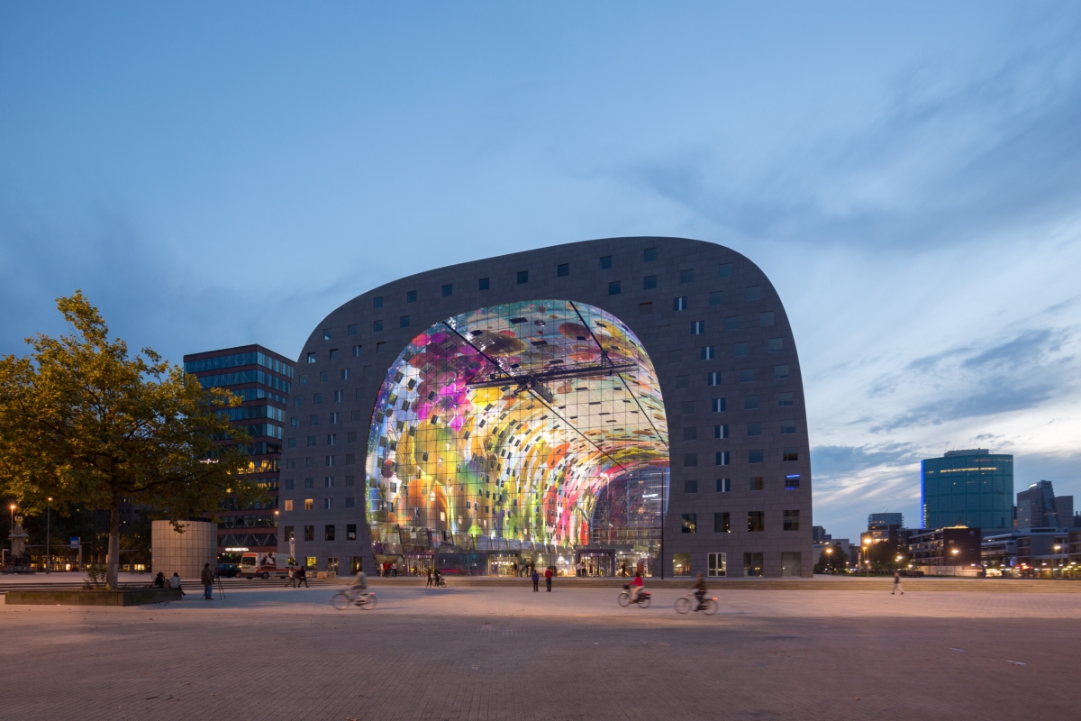 The Markthal in Rotterdam at dusk